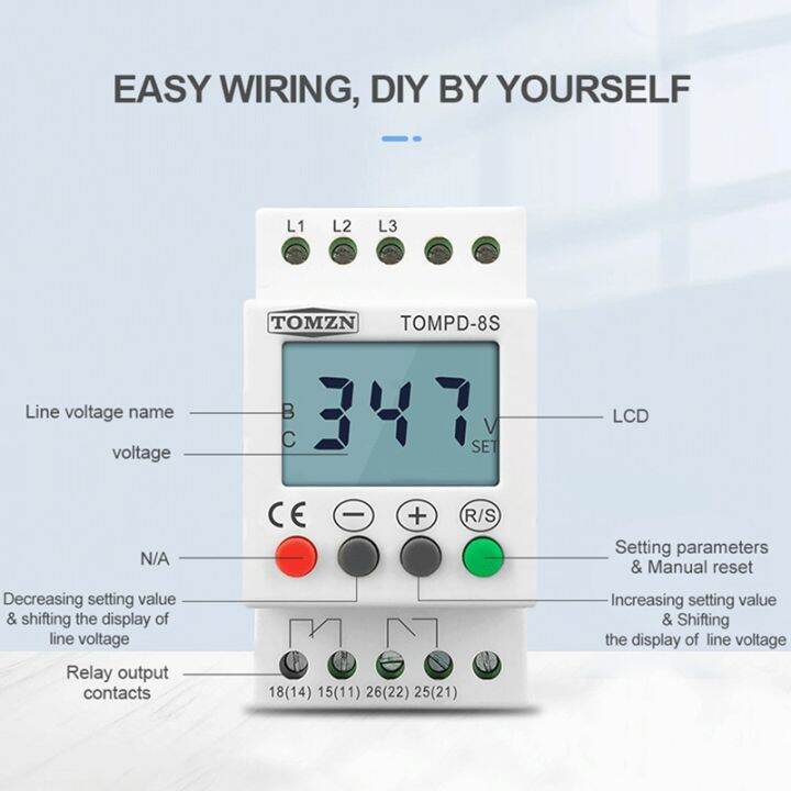 tomzn-3-phase-din-rail-voltage-relay-adjustable-under-over-voltage-protector-voltage-monitoring-protection-relay-tompd-8s