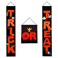 3 Pieces Trick or Treat Halloween Hanging Banner Set Halloween Porch Sign Banner Halloween Door Decorations