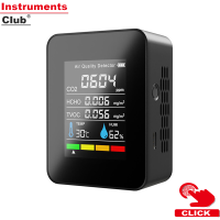 Instruments เครื่องตรวจจับคุณภาพอากาศในครัวเรือนมัลติฟังก์ชั่น CO2เครื่องทดสอบด้วยก๊าซคาร์บอนไดออกไซด์ TVOC HCHO มูลค่าไฟฟ้าจำนวนจอแสดงผลความชื้นอุณหภูมิที่มีฟังก์ชั่นปลุก