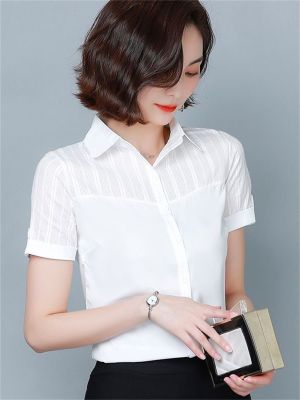 ∈❈ Blouses Shirts Office Wear Short Sleeve Turn down Collar Patchwork Blusas SP1692