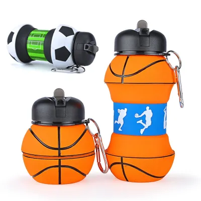 【CC】❦♗㍿  Fold Bottle Football Basketball Tennis Leakproof Silica gel Kettle Office School Kids