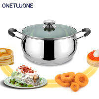 Onetwone หม้อสเตนเลสสตีลสแตนเลส20/24ซม. หม้อซุปพาสต้าหม้อซอสอาหารข้นพร้อมเตาแม่เหล็กไฟฟ้าฝาหม้อแบบแก้วหม้ออาหารใช้แก๊สสองหูในครัวเรือน