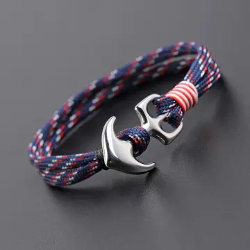 Men's Blue Wrap Paracord Rope with Steel Anchor Clasp Bracelet