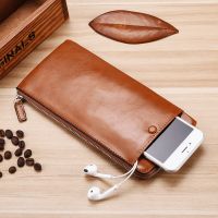 New Genuine Leather Wallet Mens Long Purse Business Zipper Long Phone Purse Mens Handbags Card Holder