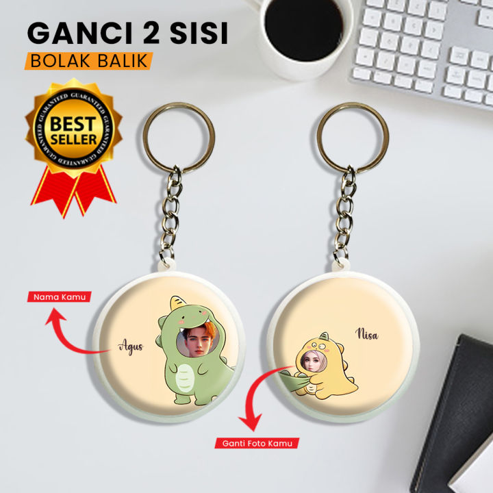 GANTUNGAN KUNCI FOTO COUPLE DINO LUCU / KEYRING SOUVENIR GANCI BULAT 2 ...