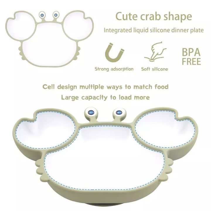 ชุดจานชามอาหารซิลิโคนสำหรับเด็กทารกอุปกรณ์แบ่งรูปร่างปูอุปกรณ์บนโต๊ะอาหารปราศจากสาร-bpa-กันลื่นเครื่องครัวสำหรับเด็กของใช้สำหรับเด็ก