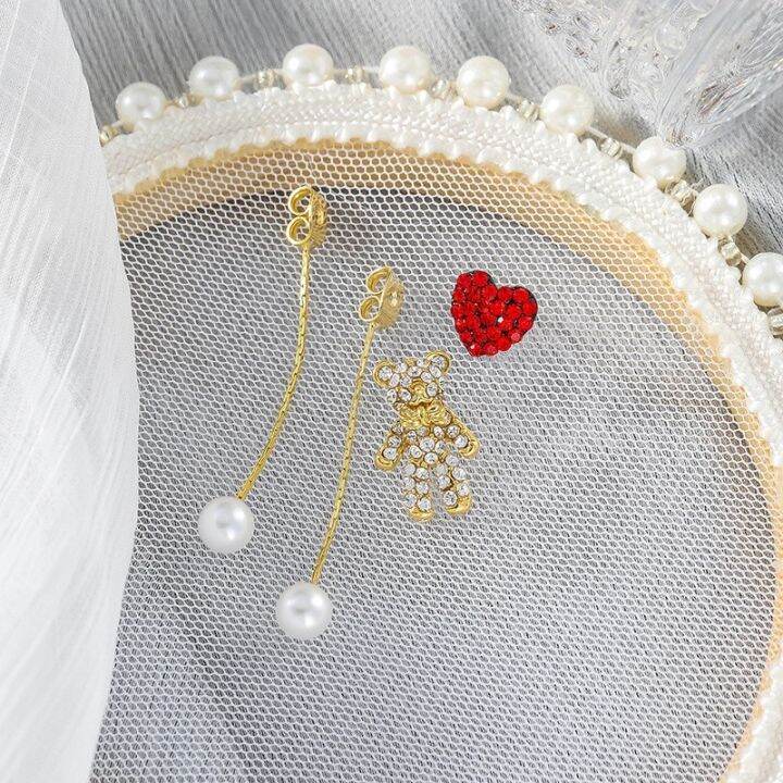 punk-women-39-s-earrings-2020-korean-fashion-asymmetric-love-pearl-heart-shaped-bear-cute-crystal-tassel-earrings-wholesale-resin