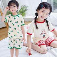 【Ready Stock】 ■✘ C22 90-160cm Childrens Pure Cotton Cropped Short-Sleeved Suit Thin T-Shirt Mesh Jacquard Summer Cartoon Girls Boys Trendy Homewear Pajamas KBCD