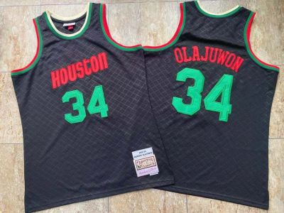 Top-quality Hot Sale Mens Houston Rockets 34 Hakeem Olajuwon Mitchell Ness 1993-94 Neapolitan Jersey - Black