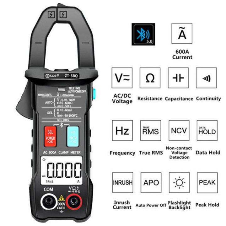 BSIDE ZT-5BQ Bluetooth Digital Clamp Meter Smart Sensor True-RMS ...