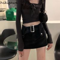 Hikigawa 2022 Faldas De Mujer Streetwear Y2k Skirts for Women High Waist Slim Fit Mini Jupe Korean Fashion Bodycon Jean Skirt