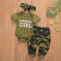 2020 New Arrival Newborn Baby Girl Boy Clothes Mommy Sayings Top Printed T-Shirt Camouflage Pants+Hats Romper Outfit Set  by Hs2023