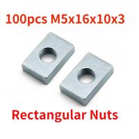 100pcs M5x16x10x3 Square Nut Aluminum Profile Accessory Slider Block Thin M5 Rectangular Nuts GB39 Carbon Steel Countersunk Nut Hand Tool Parts Access