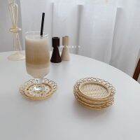 ins hand- lace insulation coaster rattan bamboo coaster flower coaster coffee shop snack snack tray Korean net red with the same paragraph tulip glass student chic photo props