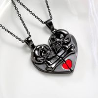 2022 Heart Shape Magnetic Attract Couples Necklace New Design Simple Creative Skull Heart Pendant Pendant Necklace 2PCS/Set