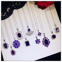 Vintage Necklaces Pendants For Women Noble Violet Purple Cubic Zirconia Pendant Clavicle Chain Fine Jewelry