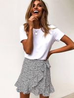 【CC】▧  Dot Print Short Skirts Ruffle Waist Bow Tie Skirt Ladies Streetwear Bottoms Saias 2023