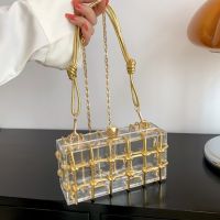 【YF】 Transparent Box Shoulder Bag for Women Bags Woven Knotted Rope Handbags Clear Evening Party Purse Chain Crossbody