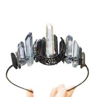 Handmade Faux Raw Crystal Headband Quartz Black Moon Bridal Alloy Tiara Crown