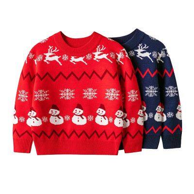 Christmas Sweaters Children Autumn Winter Warm Pullover Baby Cartoon Knitted Sweaters Kids Clothes 2-6 Year Boy Girl Xmas Jumper