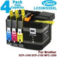 4 Pack LC539XL BK LC535XL C M Y for Brother Full Set Print Ink Cartridge Compatible with DCP-J100 DCP-J105 MFC-J200 Color Inkjet Printer - LC539 XL Black LC539XL-BK LC535 XL LC535XL-C Cyan LC535XL-M Magenta LC535XL-Y Yellow High Capacity / Yield