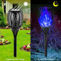 12LED Solar Flame Torch Light Blue Flickering Night Lamp Garden Stake Decor