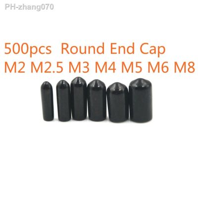 500pc Rubber Round End Cap for Screw m2 M2.5 M3 M4 M5 M6 M8 Pipe Cover Plastic Tube Hub Thread Protector Push-fit Caps Black