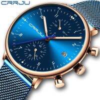 CRRJU ใหม่ผู้ชายแฟชั่นนาฬิกายี่ห้อ Luxury Elegant ธุรกิจสีฟ้าตาข่ายกีฬา Chronograph นาฬิกาควอตซ์2019 Reloj