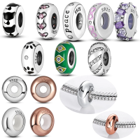 MULA 925 เงินสเตอร์ลิงซิลิโคน Spacer Stopper คลิป Charms ห่วงโซ่ความปลอดภัย Charms Fit Pandora สร้อยข้อมือ DIY ของขวัญผู้หญิง-Naoei