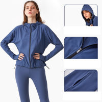 Zipper Hood Tracksuit Jacket Windproof Sportswear Sports Top Womens Loose Long Sleeve Adjustable Drawstring Coat Fitness Clothe