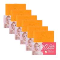 สบู่ไวท์ออร่า แท้ เเพคเกจใหม่ White aura miracle carrot soap ปริมาณ 160 g ก้อนใหญ่   ( 6 ก้อน )