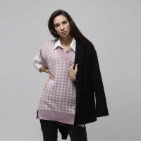 Autumn New Style Women Houndstooth V-neck Sleeveless Pullover Knitted Vest Sweater Loose All-matched Casual Oversized