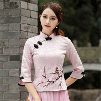 【CW】Cheongsam Top Qipao 2021 News Floral Elegant Traditional Chinese Clothing for Women Chinese Shirts Dress Wedding Vestidos Tang