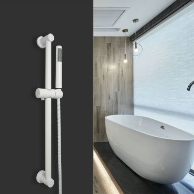 Bonderis Adjustable Shower Bar Lifting Rod with Shower Holder White Shower Column Riser Slide Bar Bathroom Shower Sliding Bar