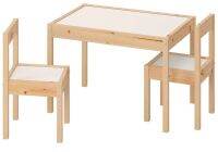 เล็ทท์ เซ็ทโต๊ะเด็กและเก้าอี้ 2 ตัว สีน้ำตาลอ่อน ไม้สน  (LÄTT Childrens table with 2 chairs, white/pine)