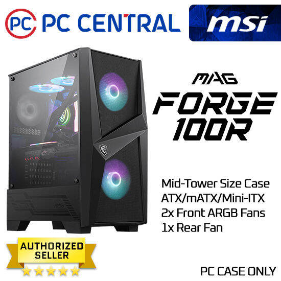 Msi Mag Forge 100r Rgb Tempered Glass Mid Tower Atx Pc Case Argb 2f 1x120mm Pc Central