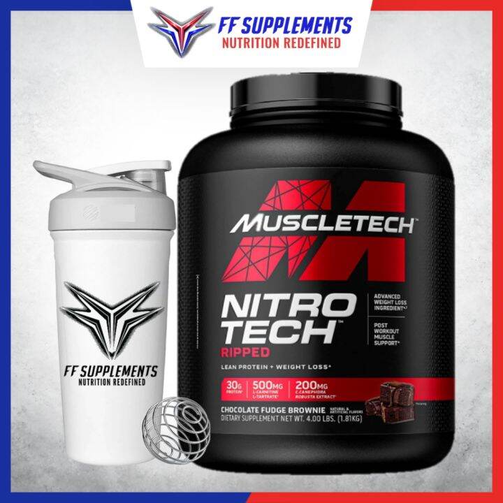 Muscletech Nitrotech Ripped Whey Protein Powder 4lbs with FF Shaker