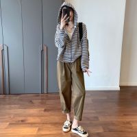 Spot parcel post Spring and Autumn Brown Coffee Color Air Sense Baggy Pants Womens High Waist All-Matching Loose Slimming Large Size Casual Harem Pants Trousers