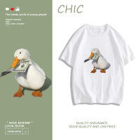 CHIC ผ้าฝ้ายแท้ เสื้อยืดแขนสั้นพิมพ์ลายการ์ตูนแสนสนุก สไตล์สบาย ๆ T0550