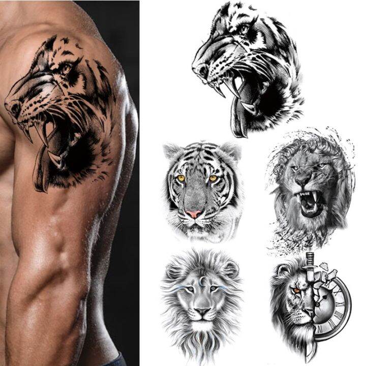 Lion Tiger Wolf Animal Tattoos Men Waterproof Temporary Tattoo