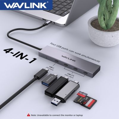 Wavlink USB C ฮับ USB USB 3.2 Gen 2 Hub 10Gbps พร้อมพอร์ตข้อมูล4 USB-C รองรับตัวแยกพอร์ตจัดส่งพลังงาน87W USB สำหรับ MacBook Pro Feona