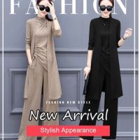 COD SDFERTGRTYTYUYU ⚡Three-piece slim and thin temperament fashion long-sleeved new womens wide-leg pants suit