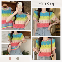 Mira_shop เสื้อสีรุ้ง ไหมพรมผ้ายืด ของใหม่พร้อมส่ง 1973-1#