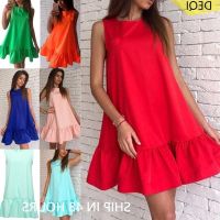 COD DSTGRTYTRUYUY Summer Women Sexy Ruffle Dress Sleeveless Loose Casual Beach Dress O-neck Mini Dresses