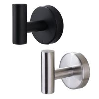 ▫◘ 304 Stainless Steel Single Hook Adhesive Coat Hook Nail Free /Wall Mounted Robe Towel Hook for Bathroom Kitchen -Silver Black