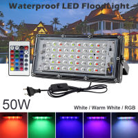 LED Floodlight RGB ไฟแนวนอน220V IP65กันน้ำ50W น้ำท่วมไฟพร้อมสวิตช์ลวดสำหรับโคมไฟกลางแจ้ง