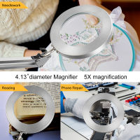 NEWACALOX 5X LED Magnifier Soldering Helping Hands Third Hand USB Folding Illuminated Magnifying Glass SolderingReading Lamp