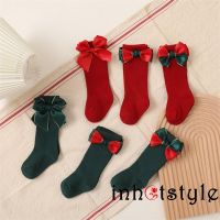 TY-2 Pairs Kids Christmas Socks, Mid-Calf Length Socks with Bowknot Decoration for Toddlers, Girls, Boys, 0-4 Years