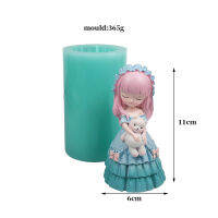 TS0240 PRZY Silicone Candle Mold 3D Angel Girl with Bear Moulds Cute Girl Princess Hugging Bear Clay Resin Moulds