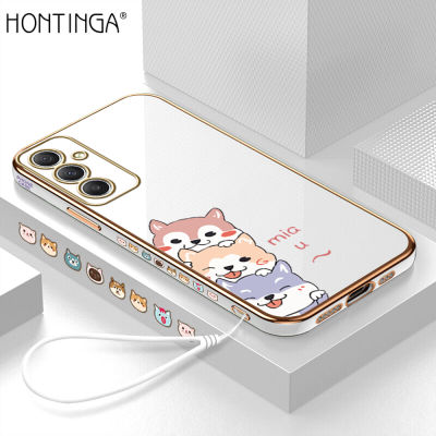 เคสโทรศัพท์ Hontinga สำหรับ Samsung Galaxy A54 A34 A04e 5G เคสการ์ตูนน่ารักแฟชั่นสุนัขหรูหราชุบโครเมี่ยมนิ่มเคสป้องกันกล้องคลุมทั้งหมดเคสยางกันกระแทกสำหรับผู้หญิง